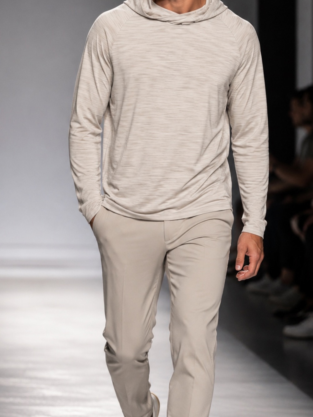 Men's Lightweight Hooded Long-Sleeve Shirt in Light Beige